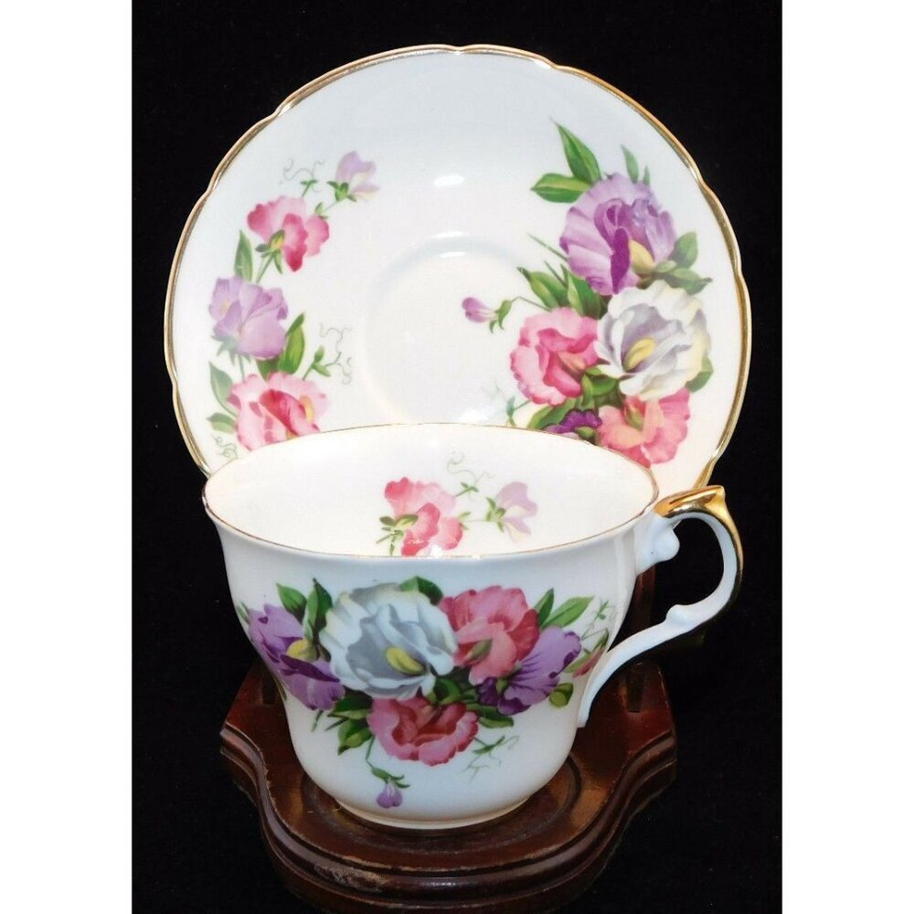 Regency Teacup & Saucer England Bone China Floral Gold Tea Party Collectible